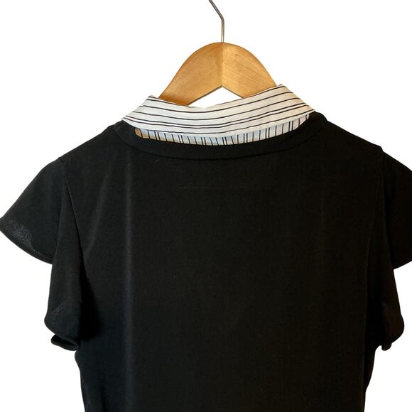 Adrianna Papell Striped Collared Knit V-Neck Flutter Sleeve Top Womens Small NWT - Picture 10 of 13